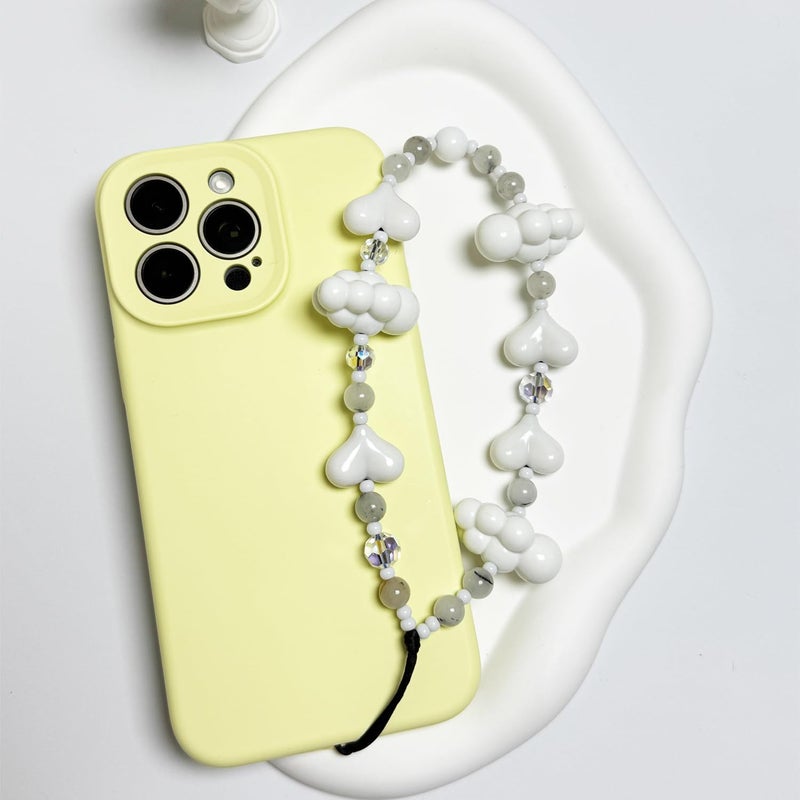 WCCH Beaded Phone Charm Y2K Kawaii Handmade Acrylic Phone Lanyard Wrist Strap for Camera Bag Airpods Keychain Charm White Heart and White Cloud - Image 4